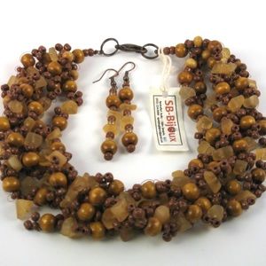 Handmade Beaded Hazel - Caramel Choker Set.